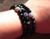 Black Onyx Gemstone Stretch Evil Eye Rhinestone Bracelet ONE BRACELET ONLY