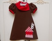 2T Toddler Girls dress, Valentine's day dress, little red house, Chocolate brown and red, candy cane, Holiday dress, Ready to Ship