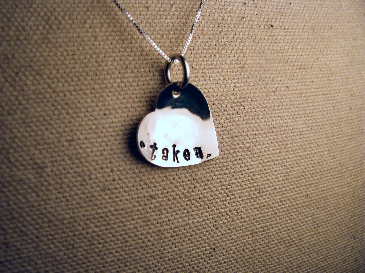 Hand Stamped Sterling Silver Heart Charm Necklace