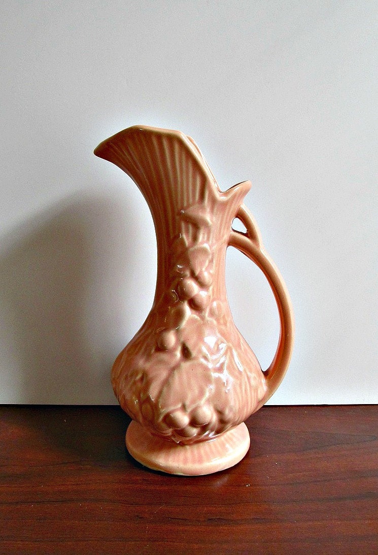 Vintage McCoy Peach Pink Pottery Pitcher / Vase / Ewer
