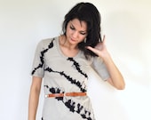 Hand Dyed Black and Taupe Tee Dress - Striped River Rock