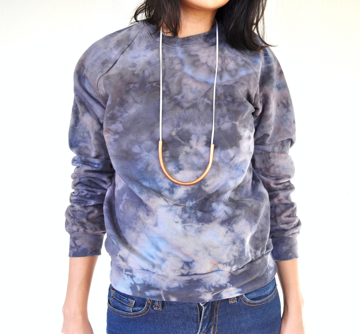 Hand Dyed Raglan Sweatshirt - Gray Geode Pattern