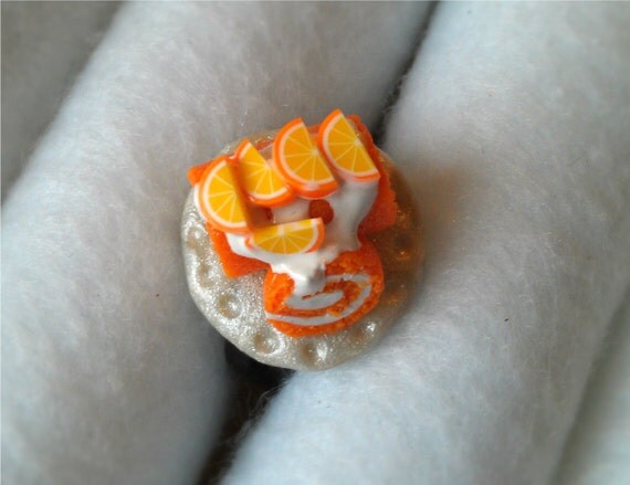 Orange Cream Swiss Roll Cake - Adjustable Ring - Miniature Food Jewelry