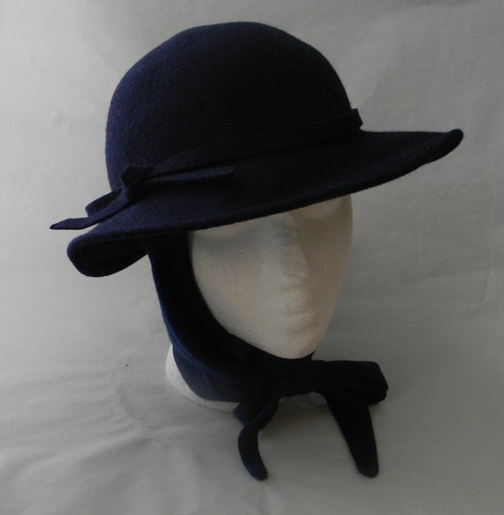 Vintage Wool Wide Brim Hat with Attached Scarf by TheThriftMonster
