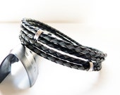Duet - Double Wrap Leather Bracelet for Men, Women - Sterling Silver Braided Leather Bracelet - SivaniAccessories