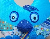 ON SALE - patchwork owl - bird - ooak - blue - turquoise