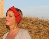 Knit Earwarmer. Knit Headband. Winter Headband. Coral Headband. Big Bow Headband. Vintage Headband. Retro Headband. Made to Order.