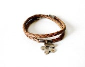 Brown Leather Bracelet with Sterling Silver Flower