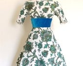 Aqua Blue and Turquoise Paisley Print Audrey Tea Dress - by Dig For Victory