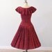 1950s Tartan Plaid Dress / Vintage 50s Red Green Tartan Plaid Accordion Pleated Full Skirted Dress, Drop Waist