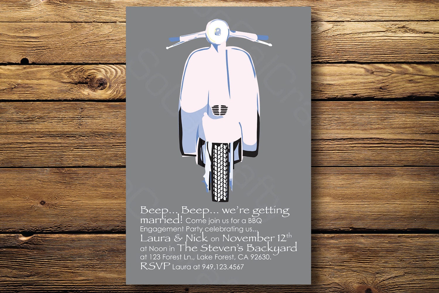 Vespa Wedding Engagement Party or Bridal Shower Invitation, Digital or Printed
