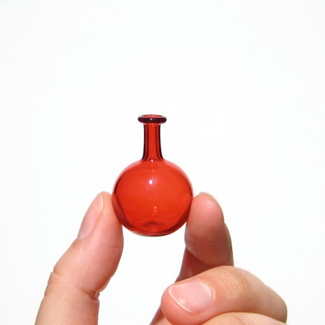 Miniature Bottle in Red, Hand Blown Glass