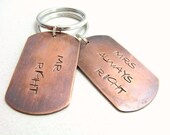 Handstamped Mr Right Mrs Always Right Keychain Couples Key Chains Copper Matching Key Rings MADE TO ORDER