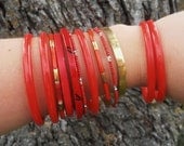 Red Boho Funky Fire Engine Cherry Red Beaded and Plastic and Metal Bangles