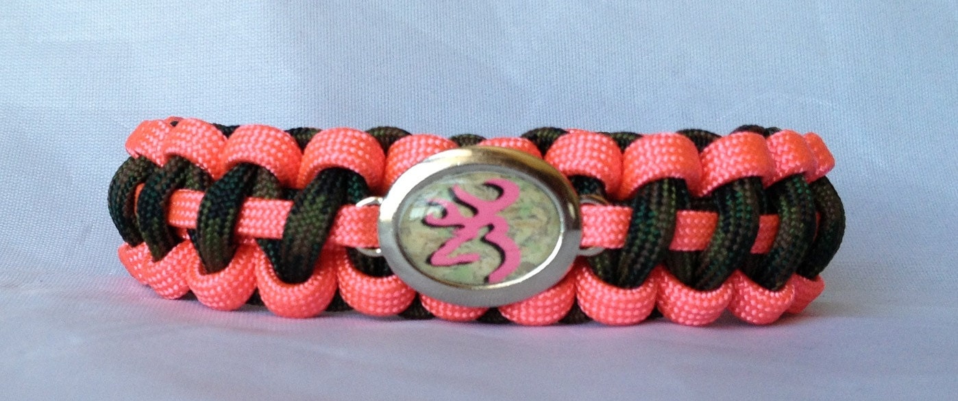 Custom Handmade Paracord Bracelet with a Handmade Buck/Deer Woodland Camo/Pink Charm - FREE Shipping