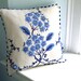 Vintage Blue Floral Embroidery Pillow- Linen - Shabby Chic Home Decor - Recycled Shirt Back- Includes Insert