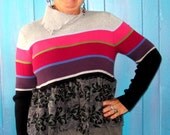 Upcycled grey GRAY red Pink top tunic dress
