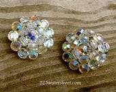 Vintage Aurora Borealis Sparkle Cluster Clip On Earrings