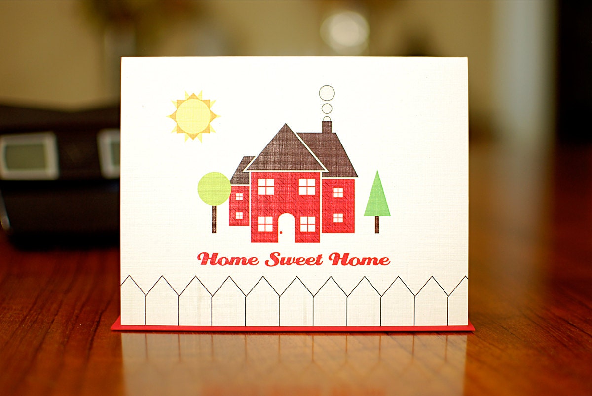 Home Sweet Home - Red House Housewarming Card on 100% Recycled Paper