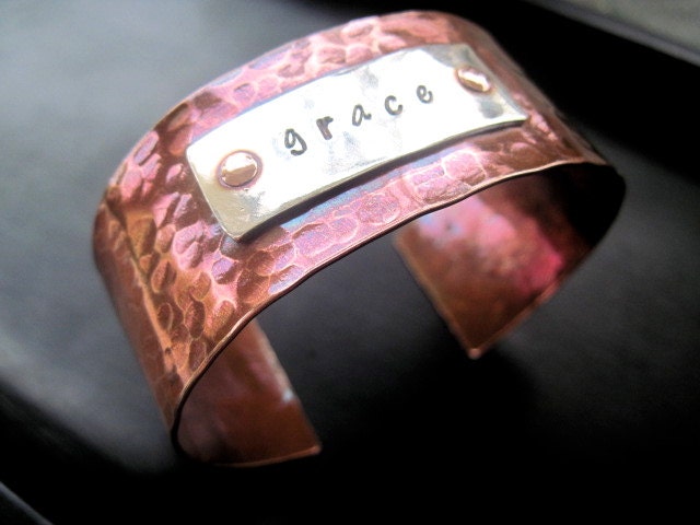 Copper and Sterling Silver Textured Cuff Bracelet
