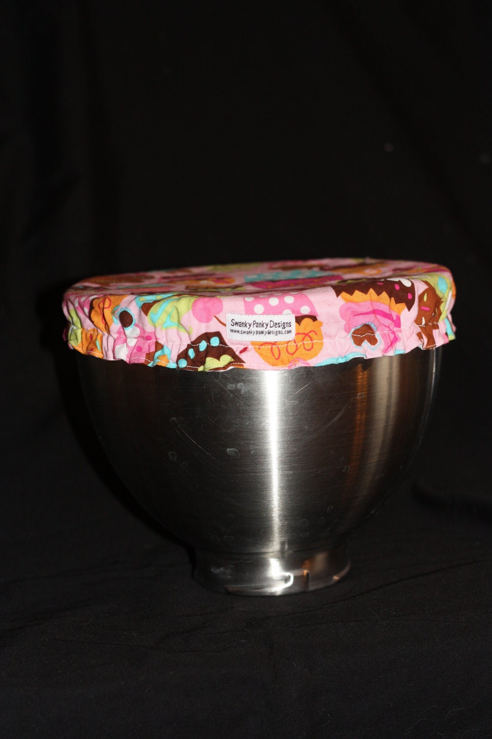 Custom Mixing Bowl Cover from Pink Cupcake Fabric