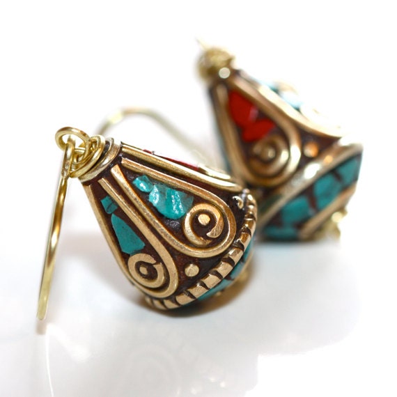Turquoise and Coral Earrings (LIMITED EDITION - Only 2 Available) - 'Cloud Therapy'