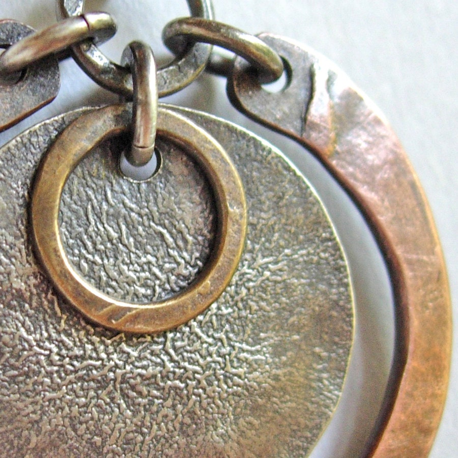 Silver Copper Brass Mixed Metal Hoop Pendant