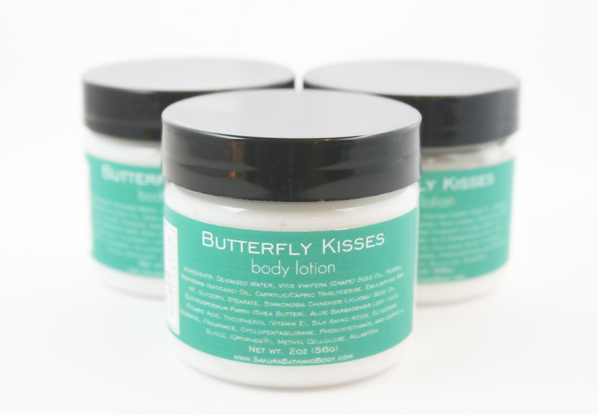 Body Lotion Sample - Butterfly Kisses Scented Cream - Shea Butter, Jojoba Oil - 2oz