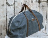 Waxed Canvas Weekender: Slate, antique military leather.