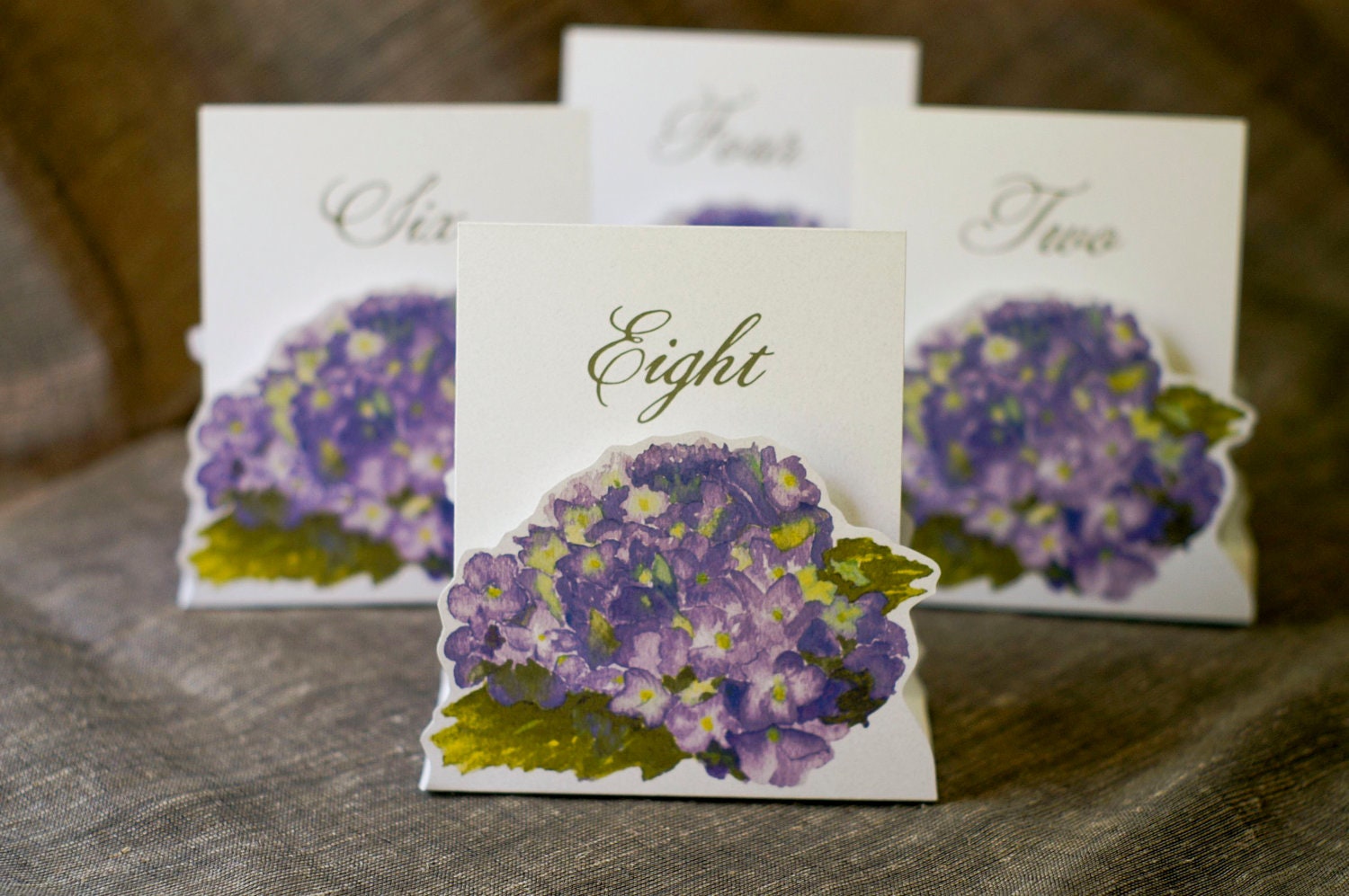Table Number Tents-Purple Hydrangea - Decoration for Events, Weddings, Showers, Parties