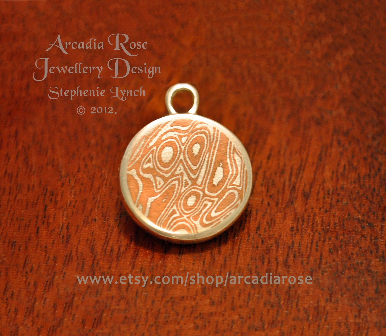 Mokume Gane Owl Face Pendant - Fine Silver Setting, Sterling Silver Loop by Stephenie Lynch.