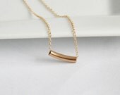 Tiny Tube, Delicate Gold Necklace, Curved Tube, Dainty Gold Filled Chain