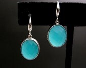white gold plated brass framed teal blue  mint opal quartz and white gold sterling silver hook  - Free US shipping
