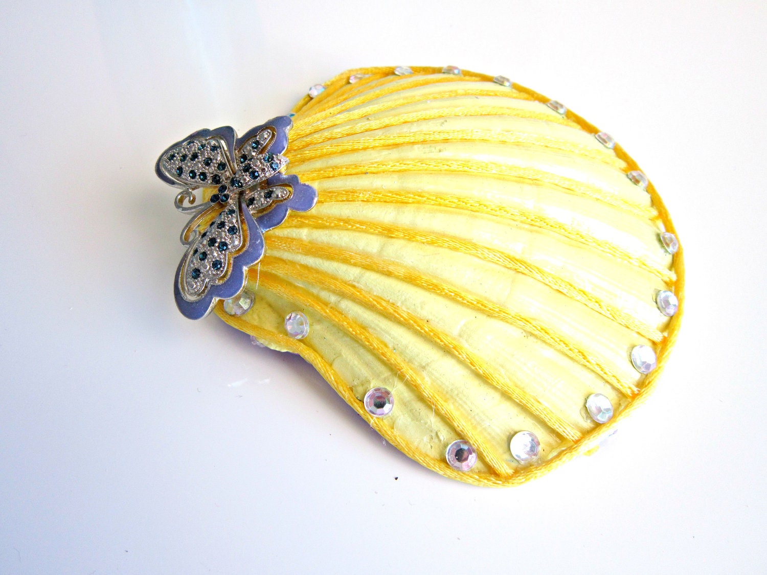 Hand Painted Seashell Lions Paw yellow and lavender home decor