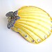 Hand Painted Seashell Lions Paw yellow and lavender home decor