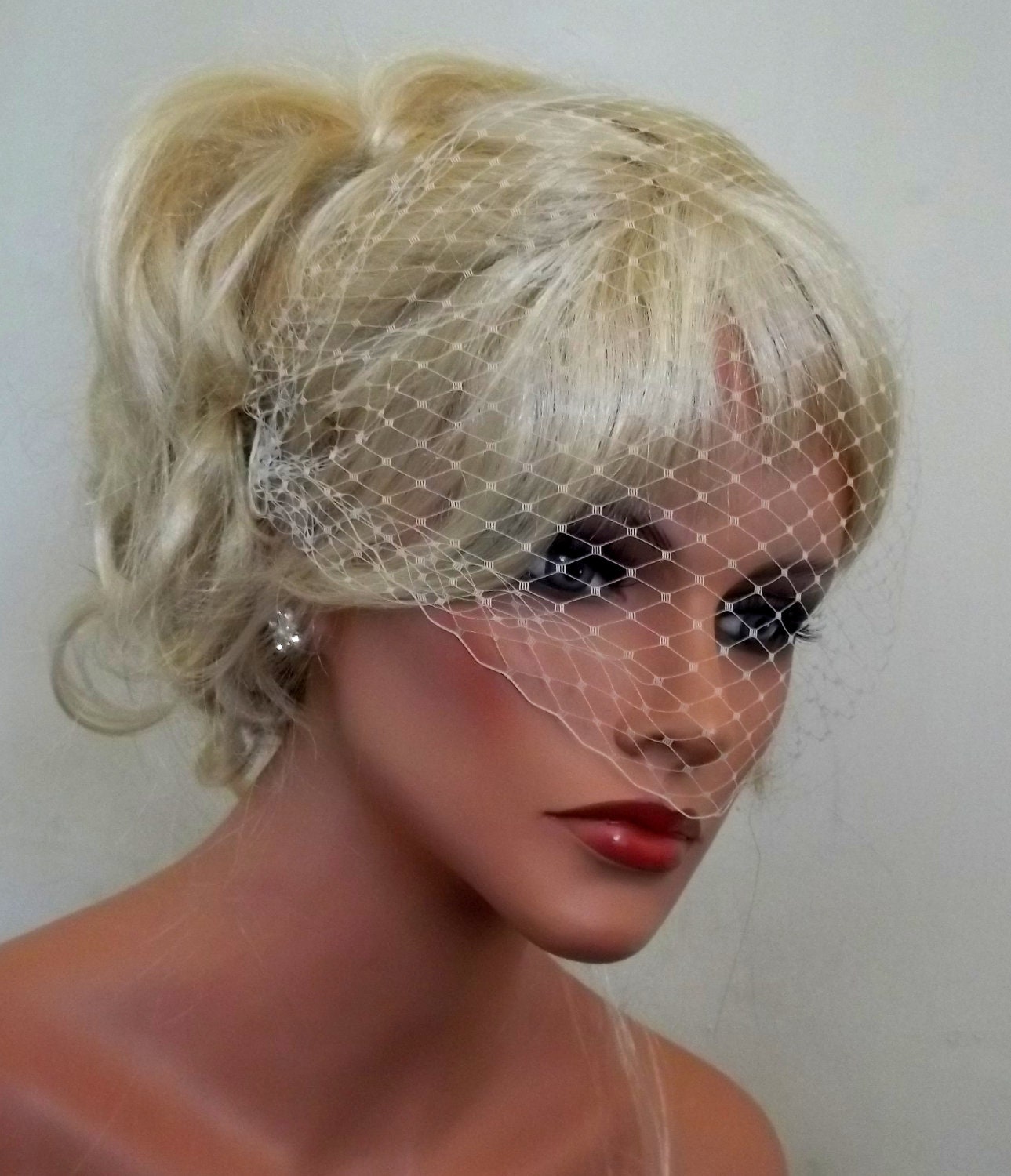 French Net Bandeau Bridal  Veil - MANY COLORS, custom colors - ship ready