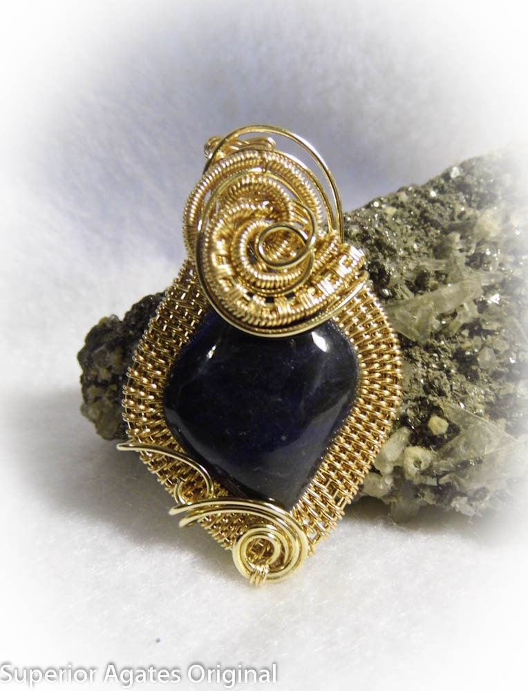 Navy Blue Sodalite Wire Wrapped Stone Pendant