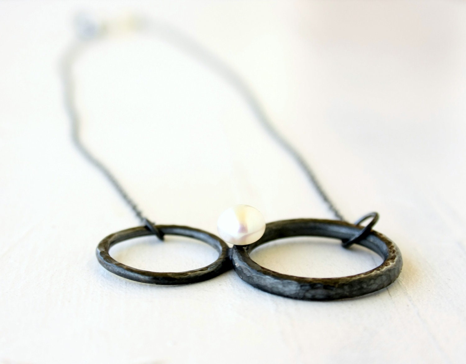 Silver Open Circles Necklace / White Pearl necklace / eternity necklace handmade under 75 FREE SHIPPING