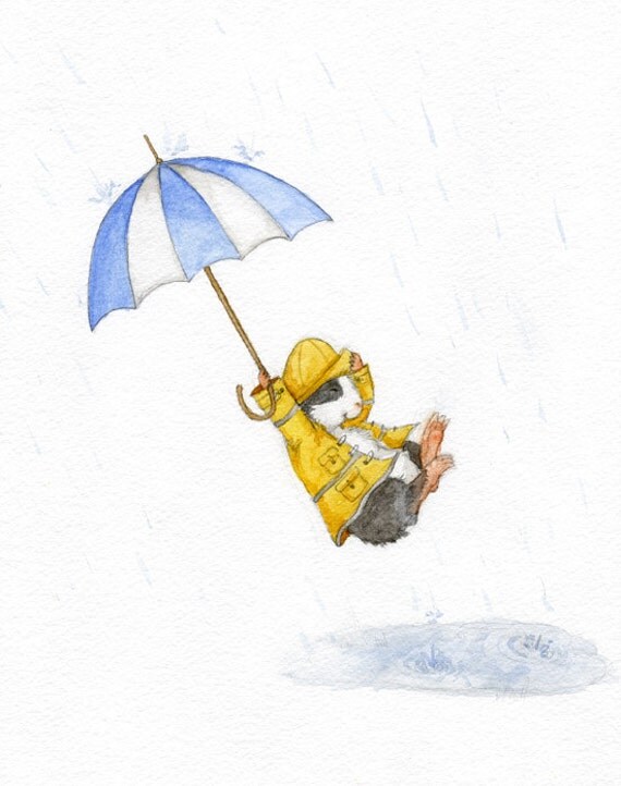 Puddle Jumping Guinea Pig Art Print 5x7