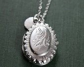 Vintage Silver Locket Necklace, Rare Engraved Embossed Oval Pendant - Custom Initial Charm