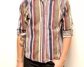 TWILL block stripe COTTON long sleeve button up shirt
