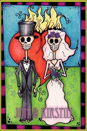 PERSONALIZED Day of the Dead / Dia De Los Muertos Bride and Groom Matted Print-Fits in 8X10 Frame
