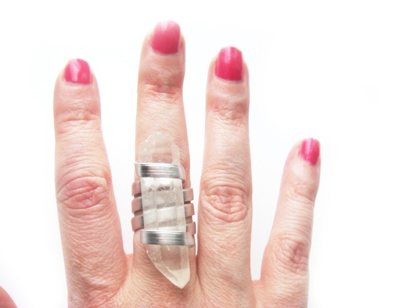Natural Clear Quartz Crystal Ring