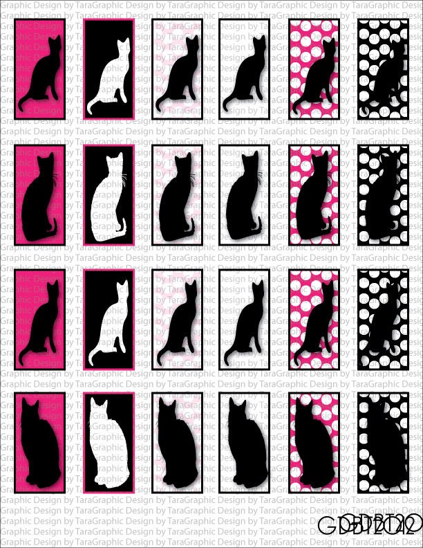 Cats Digital Image Sheet 1 inch by 2 inch Rectangles Personal and Commercial Use