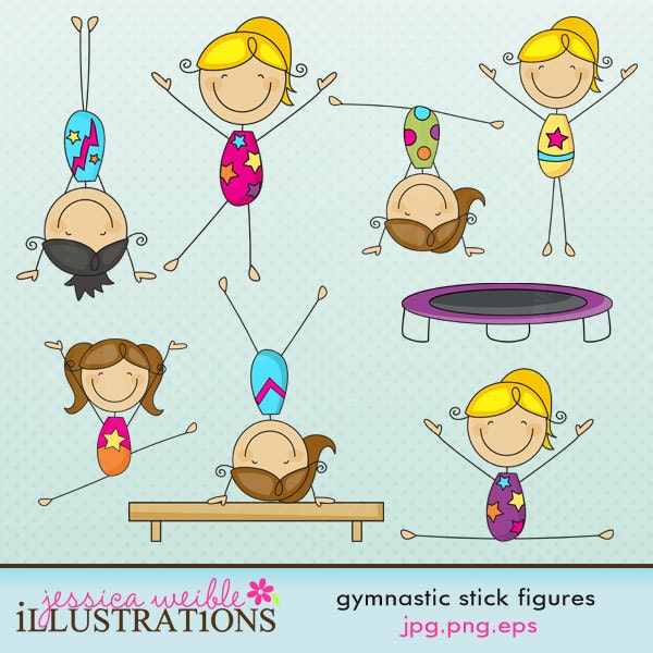 Gymnastics Stick Figures Cute Digital Clipart for Card Design, Scrapbooking, and Web Design Il_170x135