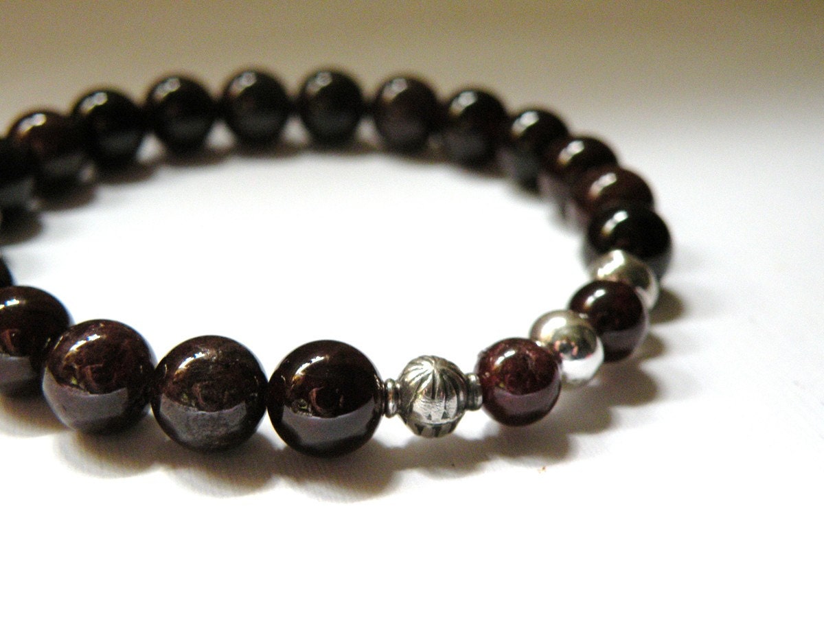Bordeaux - Rich Garnet Sterling Silver Bracelet - Handcrafted - Fall Collection - Bali Silver