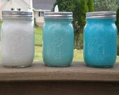 Set of 3 Mason Jar Tea Light Candle Holders in Blues and White