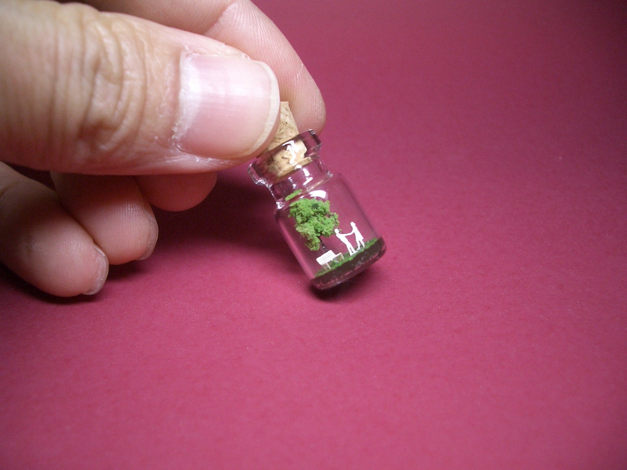 Tiny green tree and a couple in a tiny bottle ver.4 B