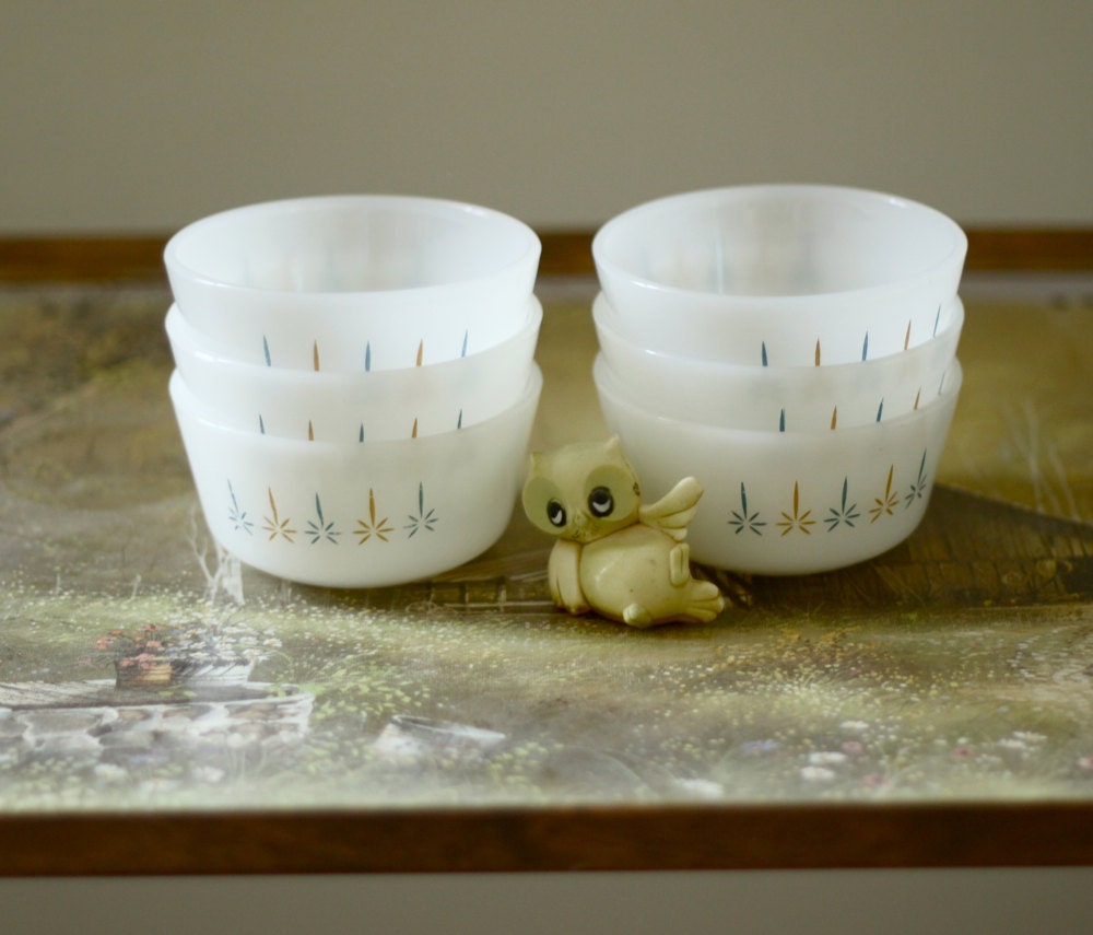 Fire King custard cups set of 6 candle glow pattern