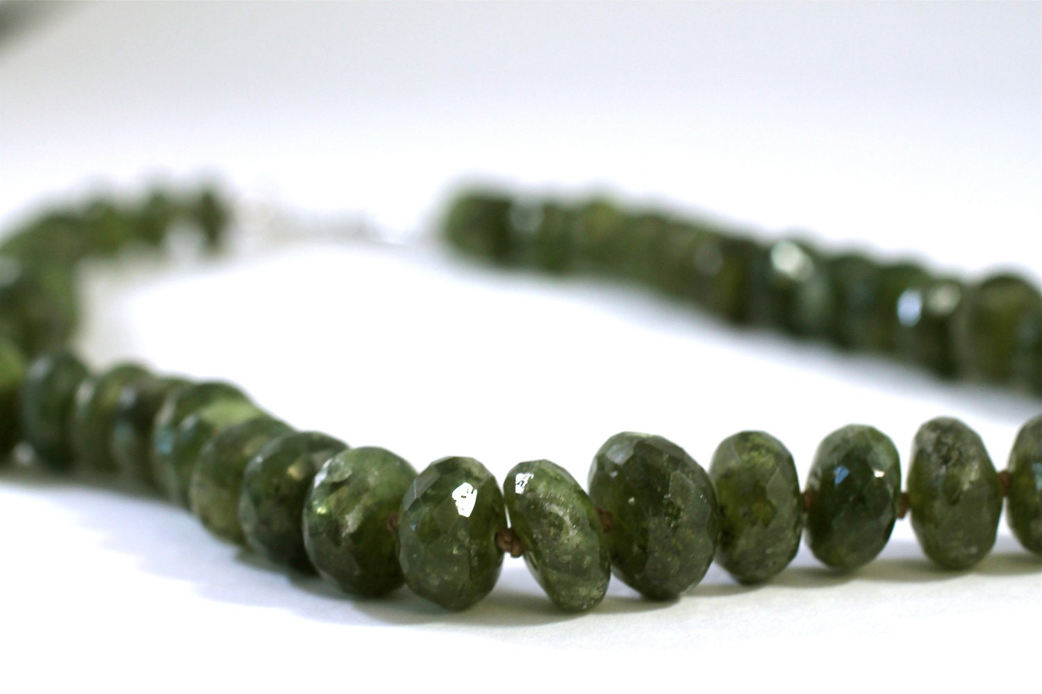 Green Vasonite Necklace Large Rondelle Hand Knotted Gift For Her Amy FIne Design
